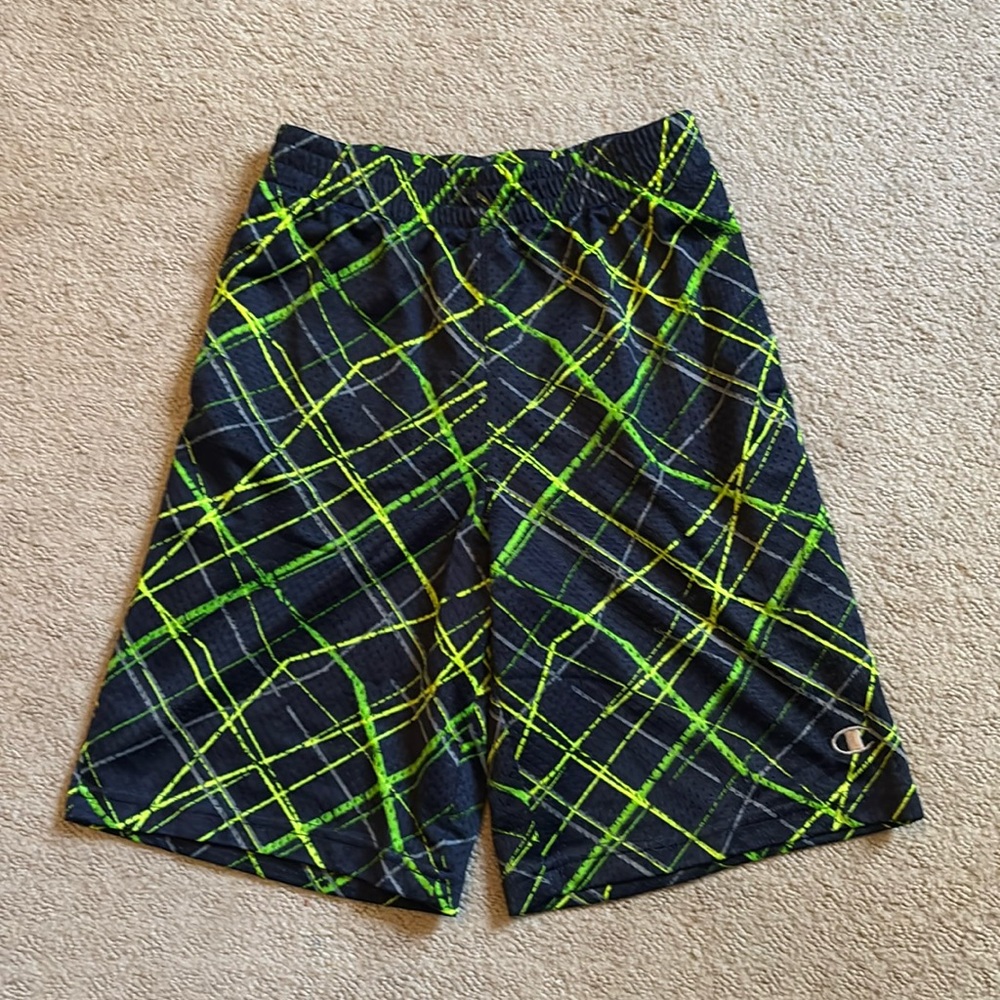 Boys Champion Athletic Shorts Mesh Blue Lime Green 7 / 8 EUC